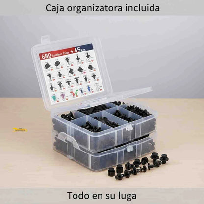 KIT UNIVERSAL DE CLIPS Y GRAPAS AUTOMOTRICES – 725 PIEZAS + HERRAMIENTAS