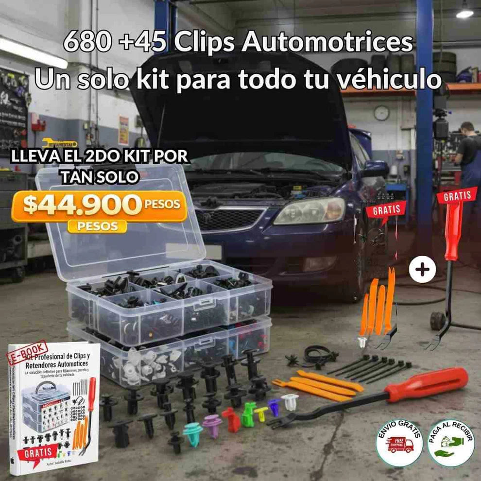 KIT UNIVERSAL DE CLIPS Y GRAPAS AUTOMOTRICES – 725 PIEZAS + HERRAMIENTAS