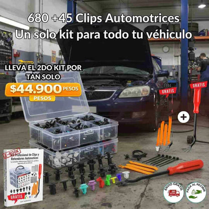 KIT UNIVERSAL DE CLIPS Y GRAPAS AUTOMOTRICES – 725 PIEZAS + HERRAMIENTAS
